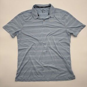 Nike Golf Dri-FIT Mens Polo Shirt Light Blue Striped Short Sleeve Size M